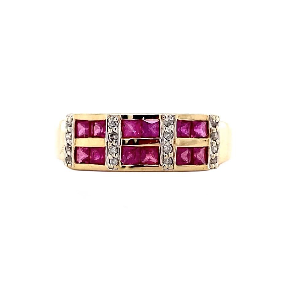 Vintage 9K Gold Ring with Ruby and Diamond
