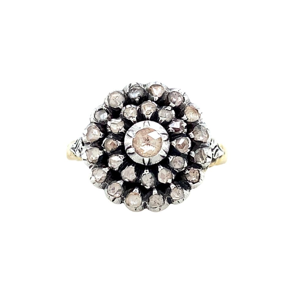 Vintage 14K Gold Cluster Ring with Rose Cut Diamond