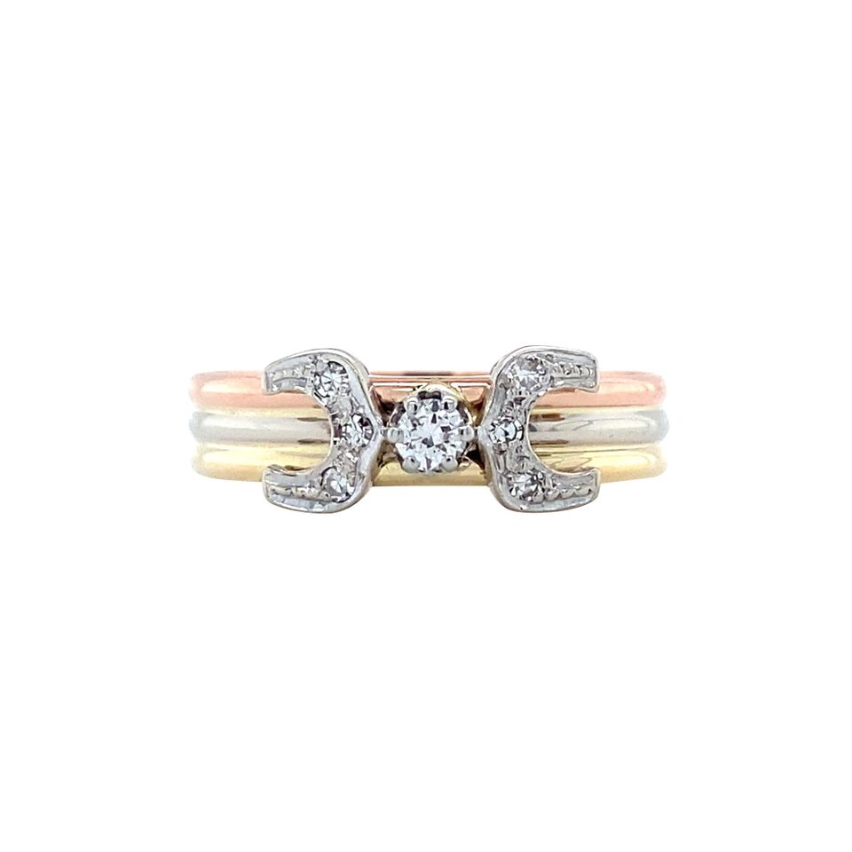 Vintage 14K Tricolor Gold Ring with Diamond