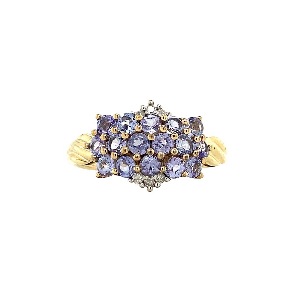 Vintage 9K Gold Ring with Diamond and Paars Glass