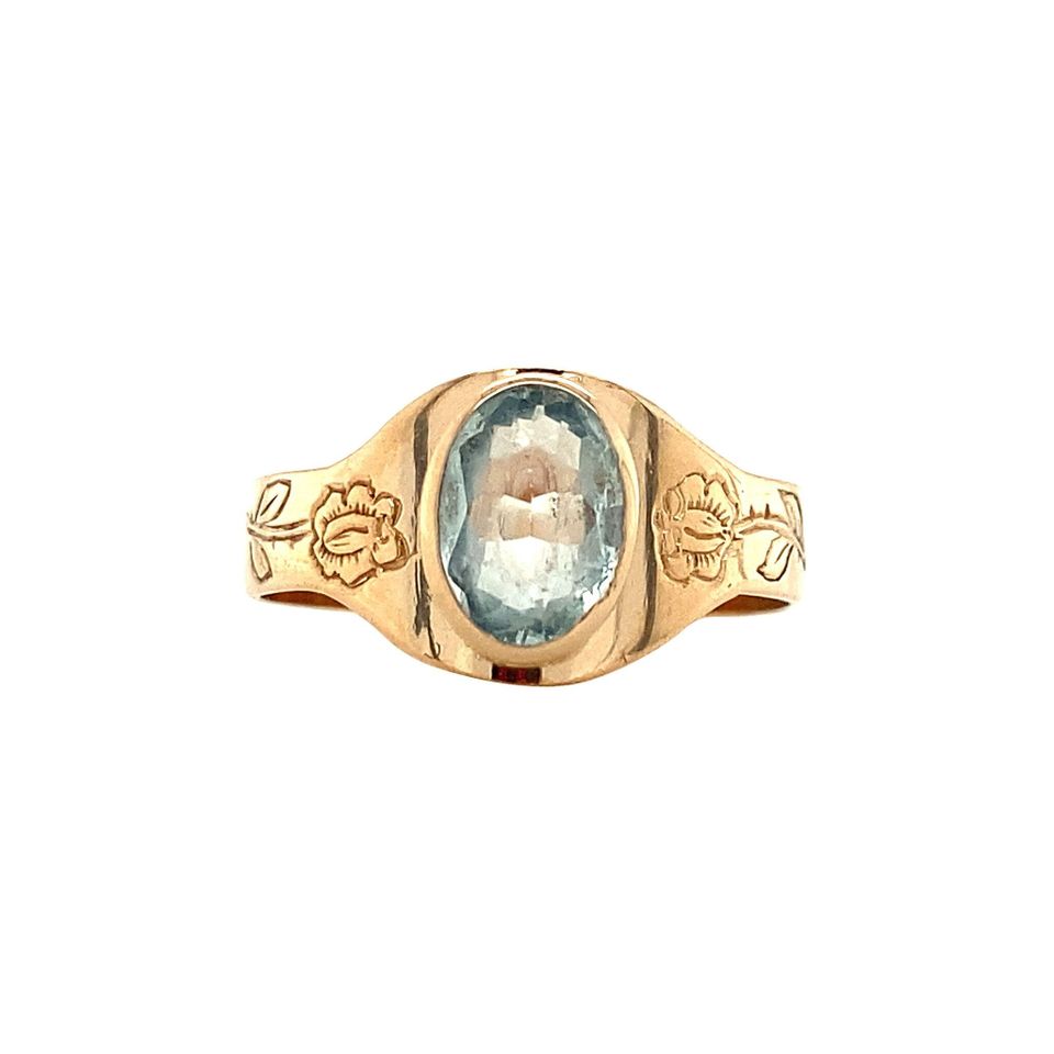 Vintage 14K Gold Ring with Blue Glass
