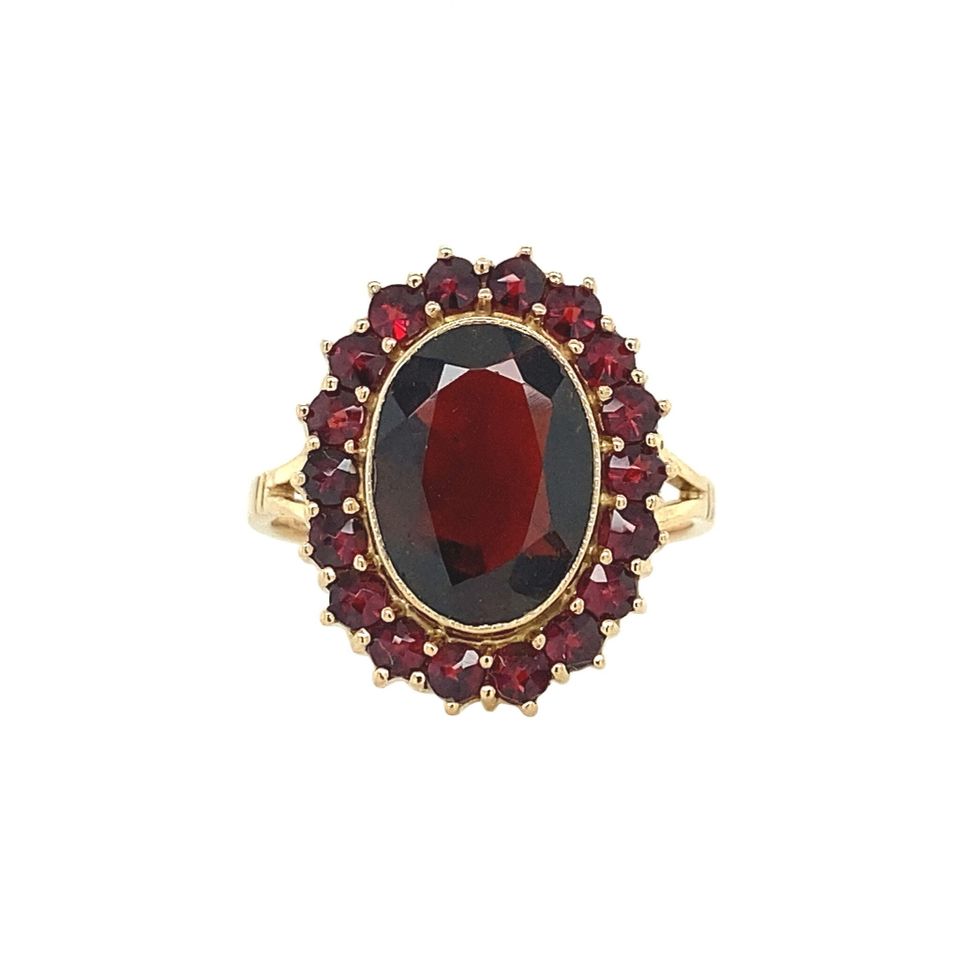 Vintage 14K Gold Cluster Ring with Garnet