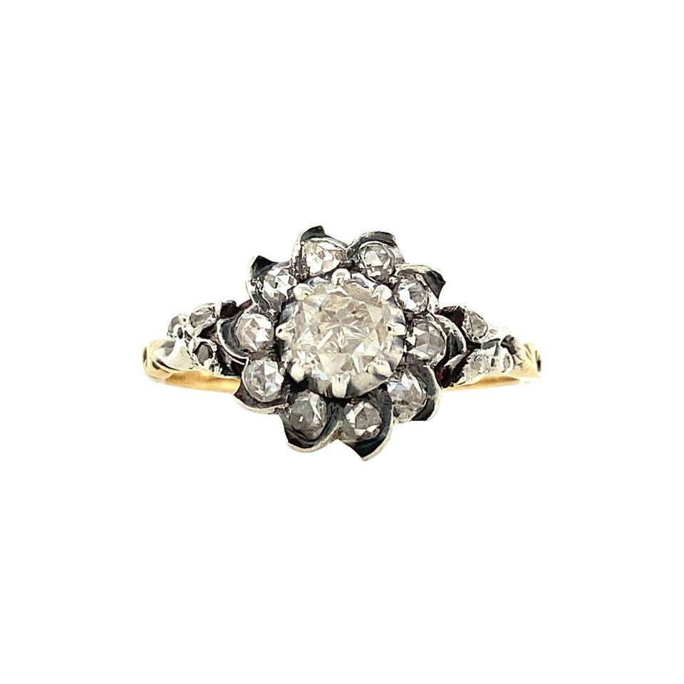 Vintage 14K Gold Cluster Ring with Rose Cut Diamond