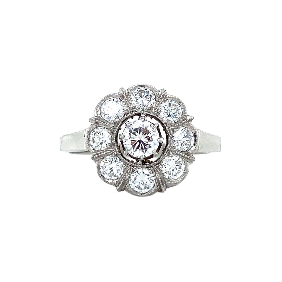 Vintage 14K White Gold Cluster Ring with Diamond
