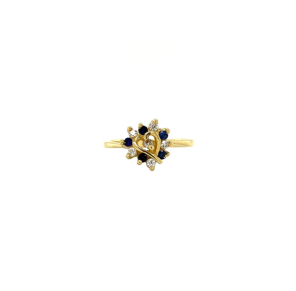 Vintage 18K Gold Ring with Cubic Zirconia and Sapphire