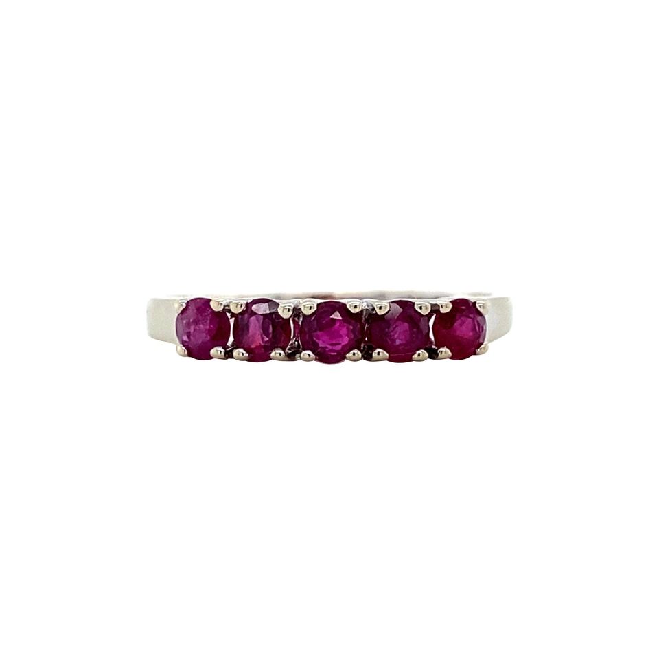 Vintage 14K White Gold Half Eternity Ring with Ruby