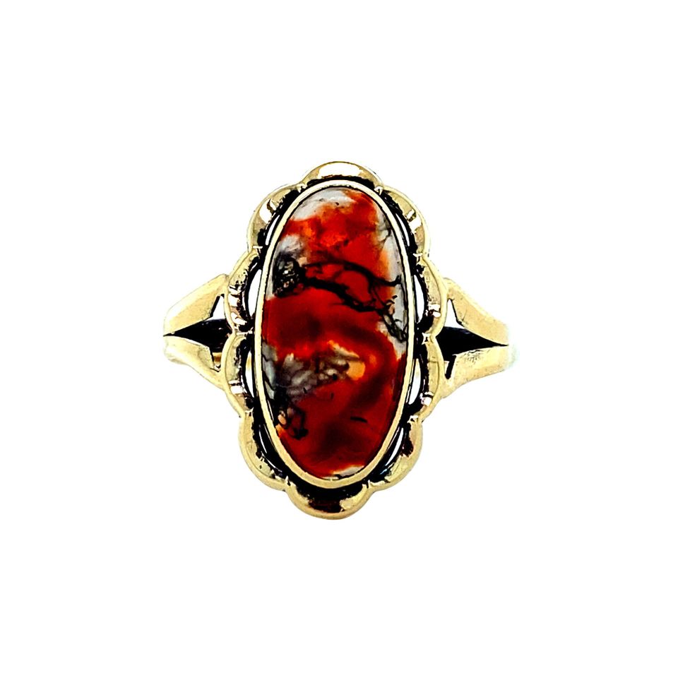 Vintage 14K Gold Ring with Moss Agate