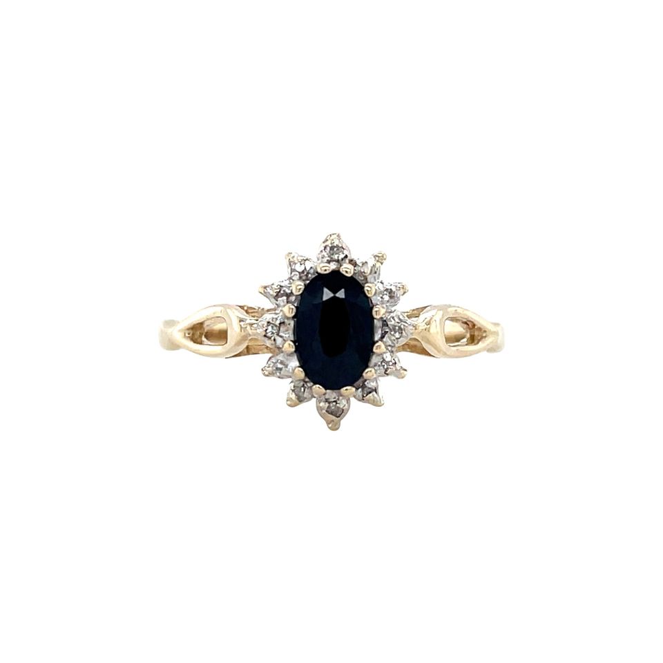 Vintage 14K Gold Cluster Ring with Sapphire and Diamond