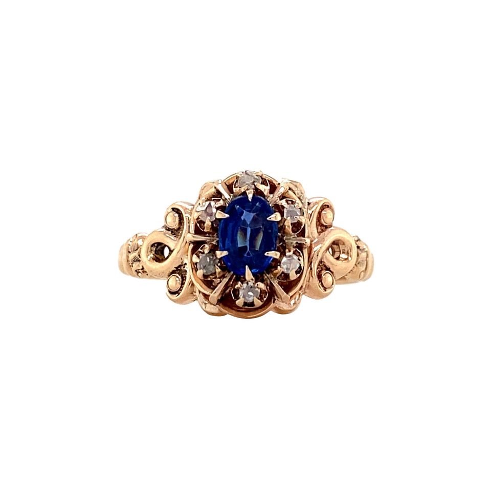 Vintage 9K Gold Ring with Garnet and Glass Doublet and Rose Cut Diamond