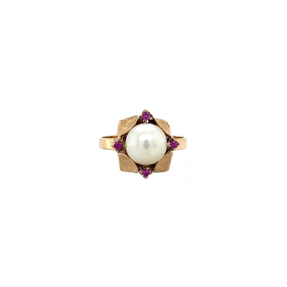 Vintage 14K Gold Ring with Pearl and Ruby