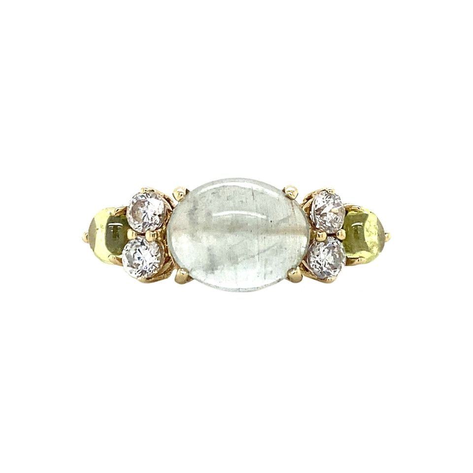 Vintage 14K Gold Ring with Moonstone, Cubic Zirconia and Glass