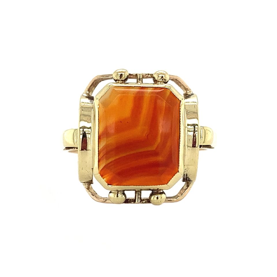 Vintage 12K Gold Ring with Banded Agate