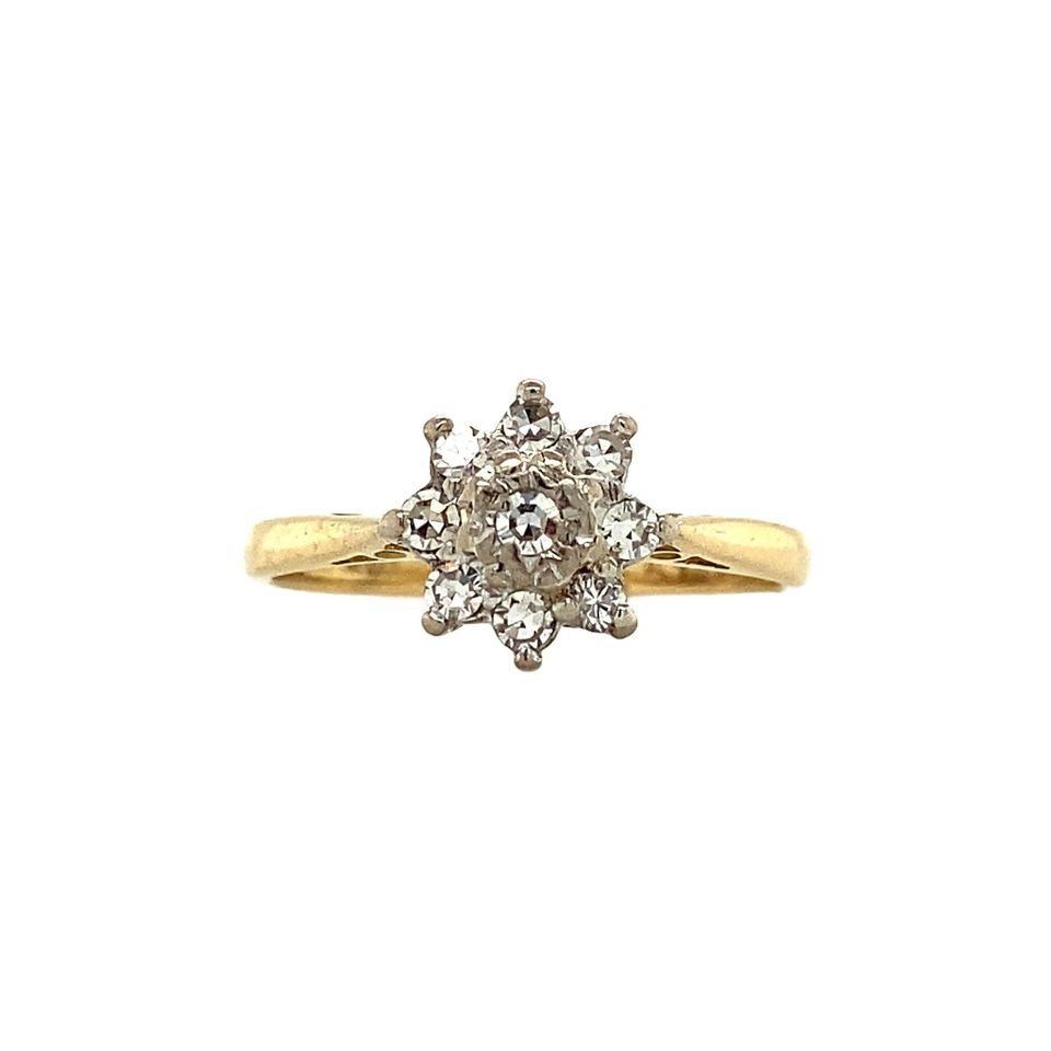 Vintage 18K Gold Cluster Ring with Diamond