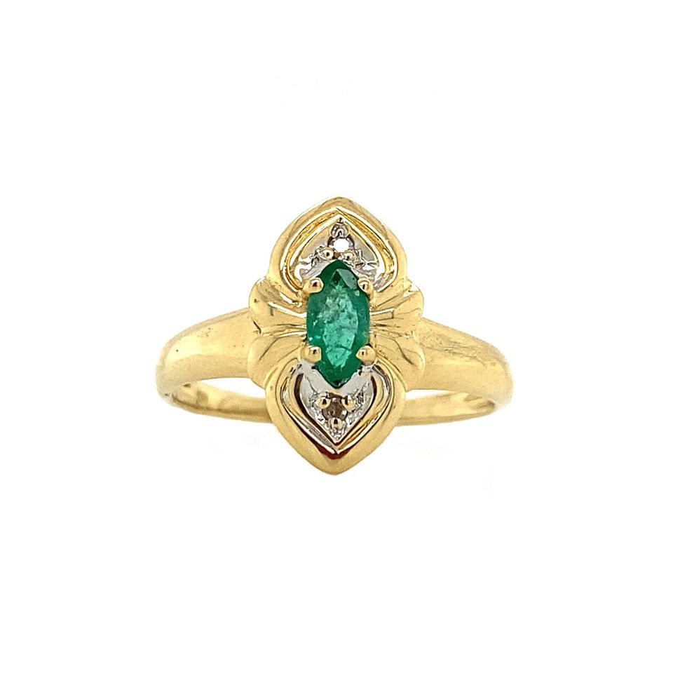 Vintage 18K Gold Ring with Emerald and Diamond