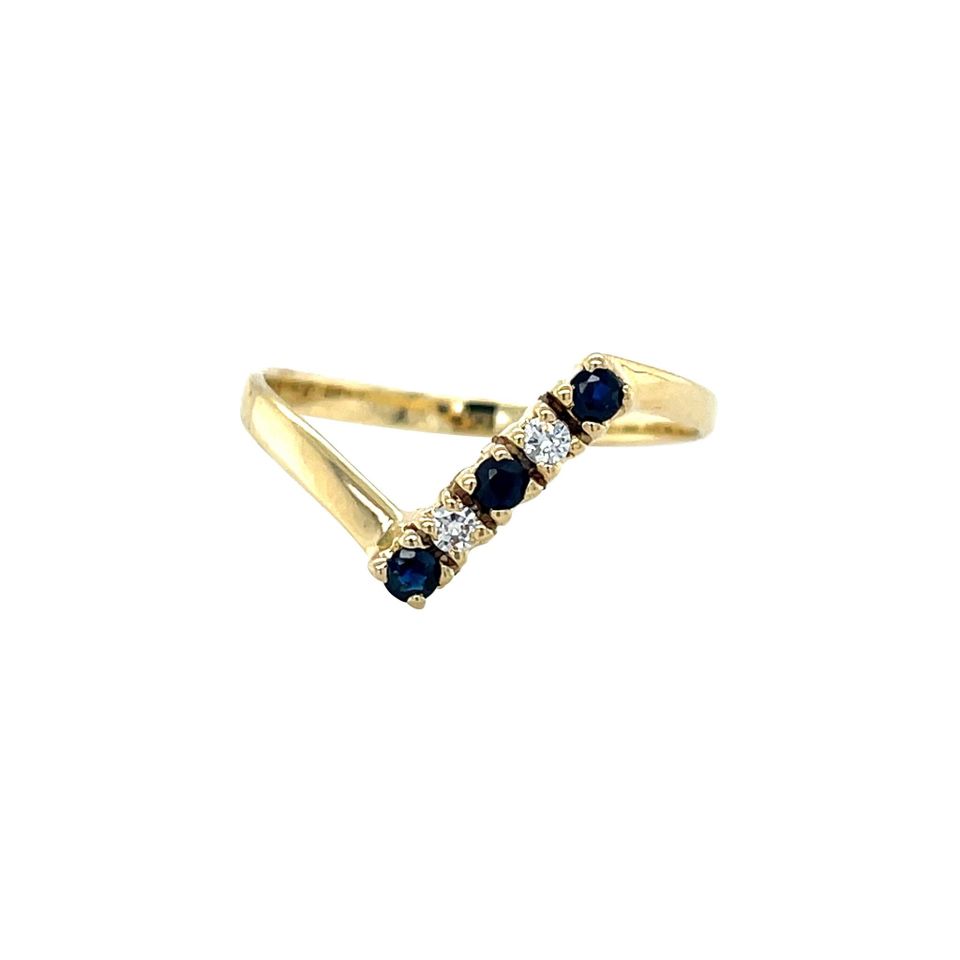 Vintage 14K Gold Half Eternity Ring with Sapphire and Diamond