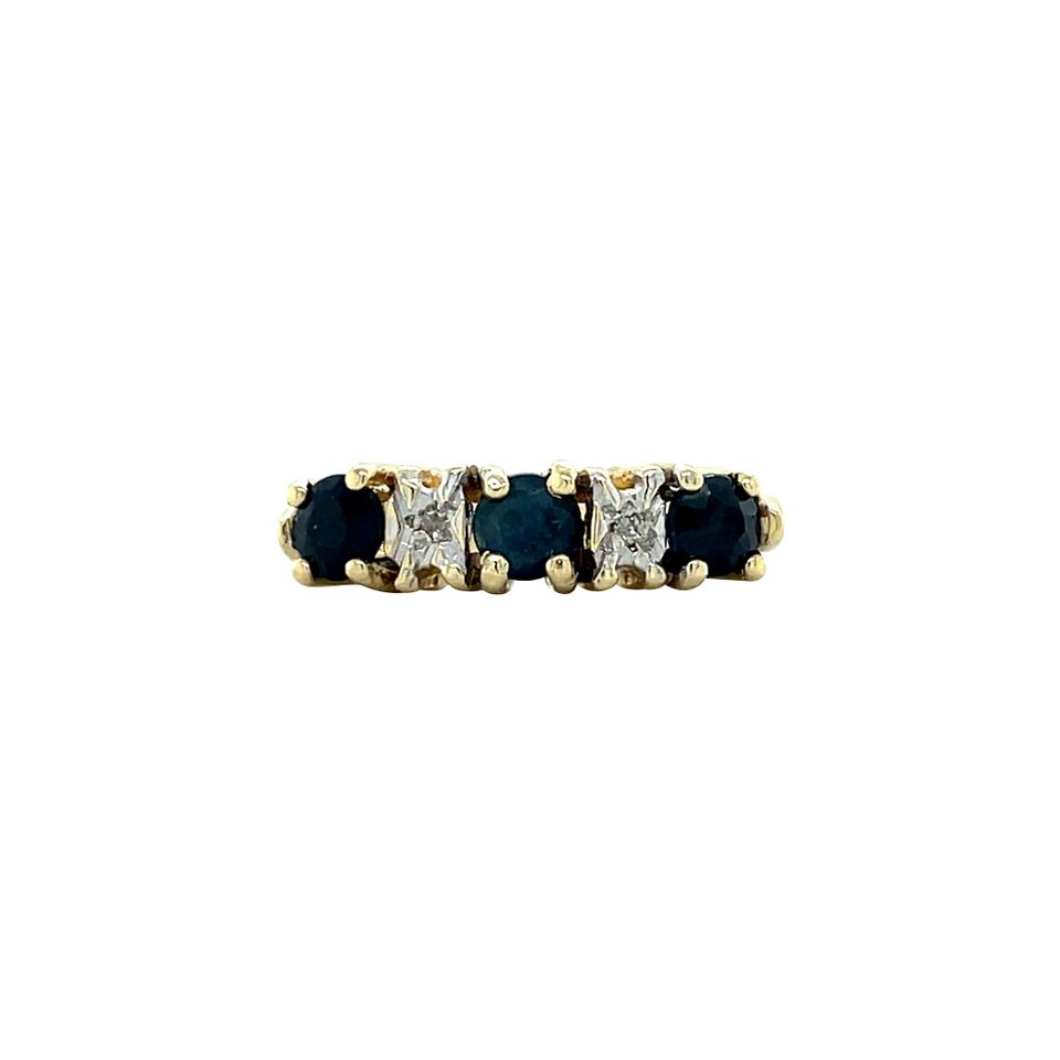 Vintage 14K Gold Half Eternity Ring with Sapphire and Diamond