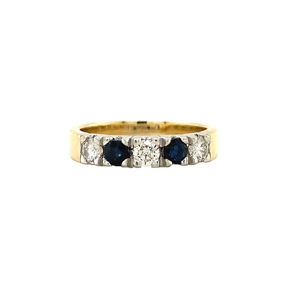 Vintage 14K Gold Half Eternity Ring with Sapphire and Diamond