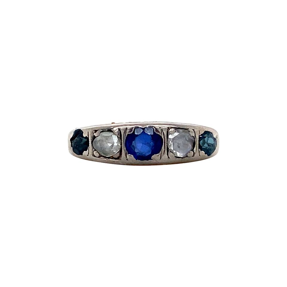 Vintage 14K Gold Half Eternity Ring with Sapphire and Rose Cut Diamond