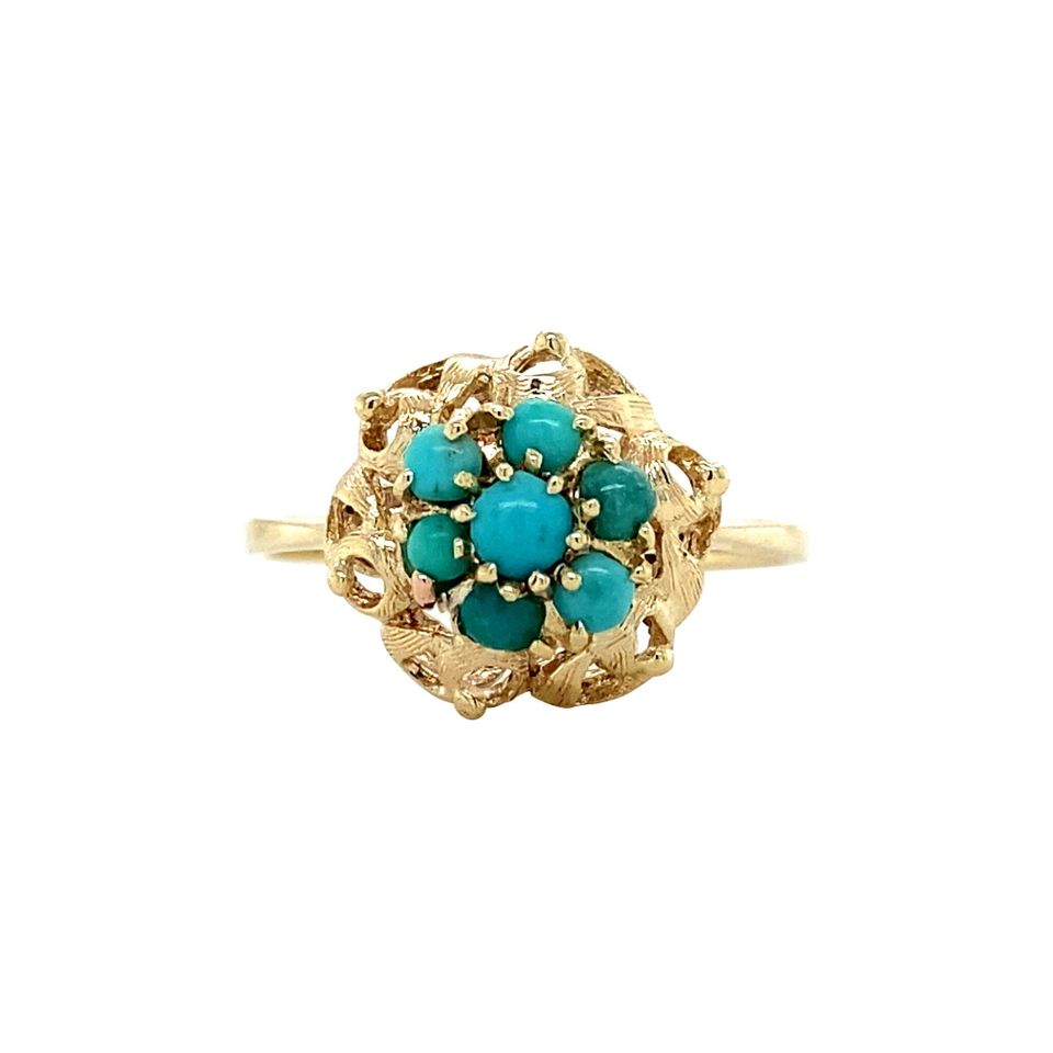 Vintage 14K Gold Cluster Ring with Turquoise