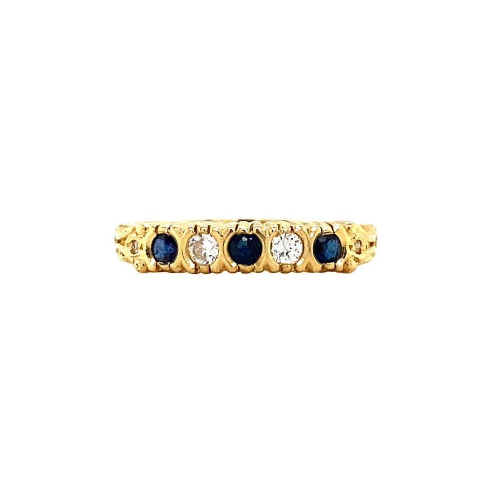 Vintage 18K Gold Half Eternity Ring with Sapphire and Diamond