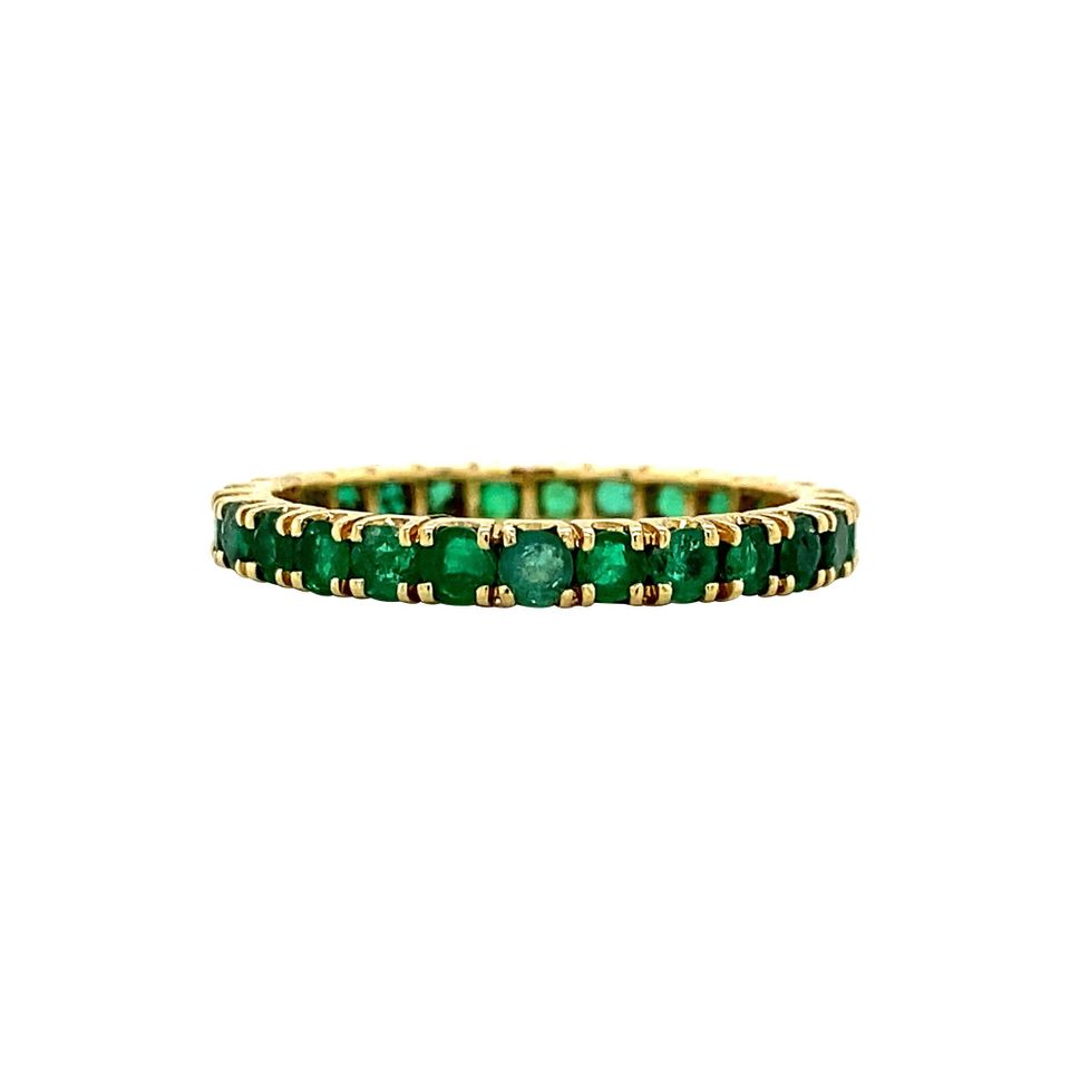 Vintage 18K Gold Alliance Ring with Natural Emerald