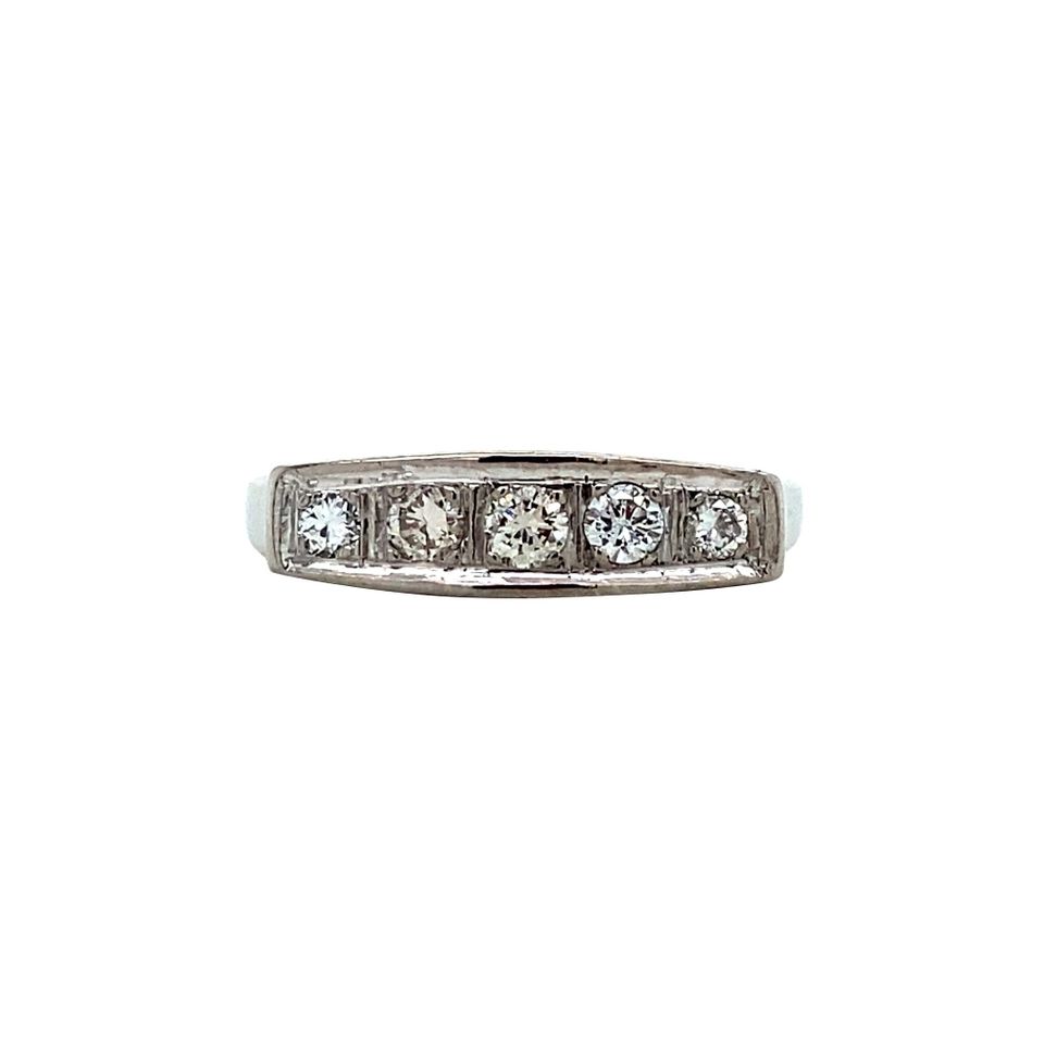 Vintage 14K White Gold Half Eternity Ring with Diamond