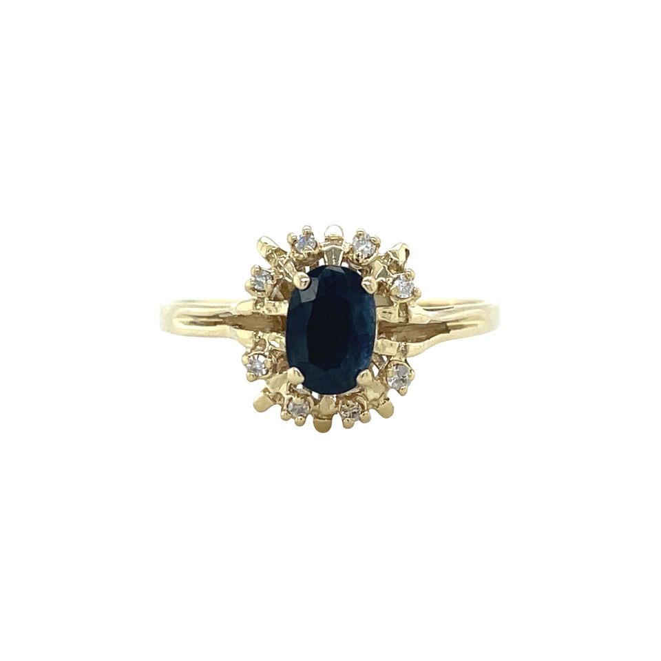 Vintage 14K Gold Cluster Ring with Sapphire and Diamond