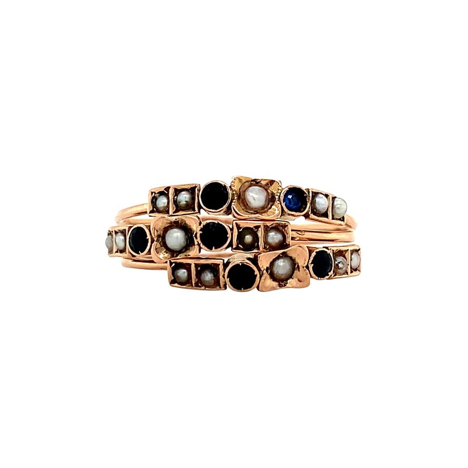 Vintage 14K Rose Gold Ring with Blue Colored Stone and Pearl