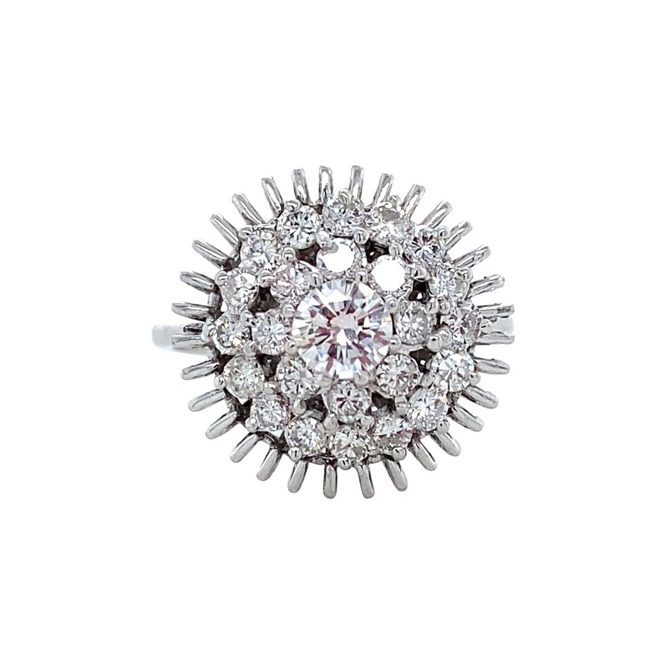 Vintage 18K White Gold Dubbele Cluster Ring with Diamond
