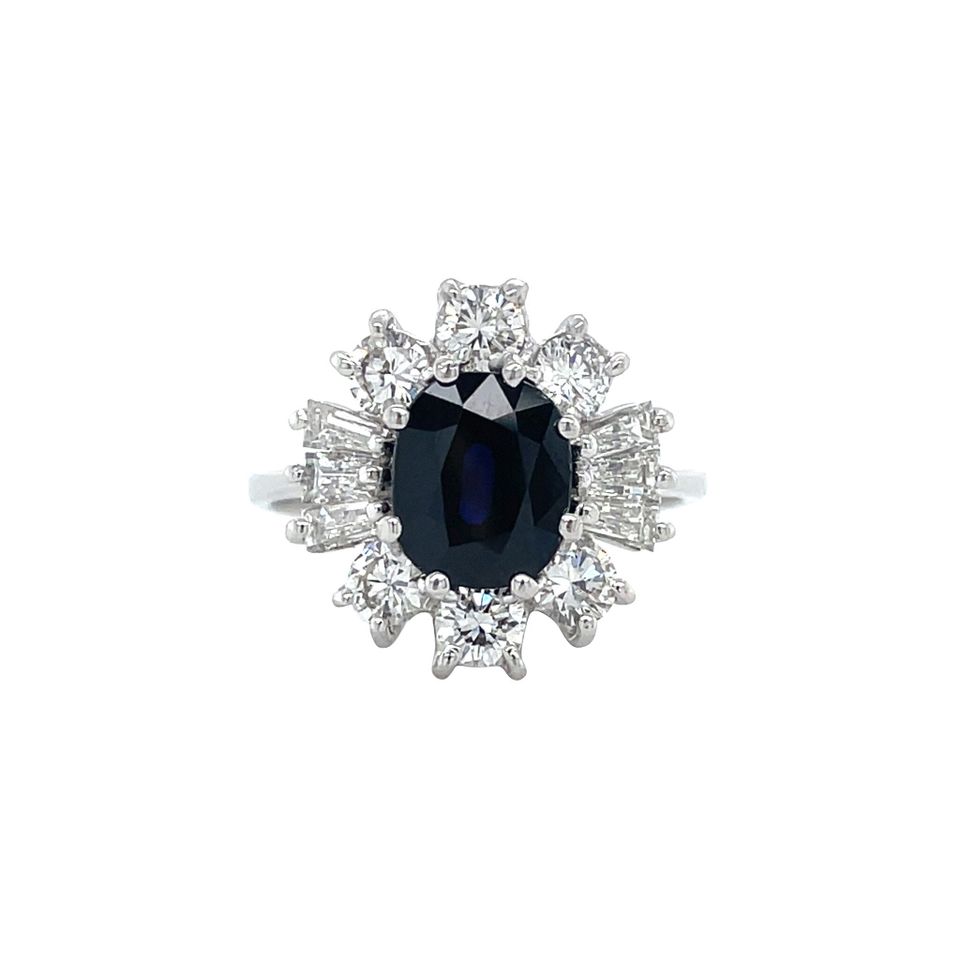 Vintage 14K White Gold Cluster Ring with Sapphire and Diamond