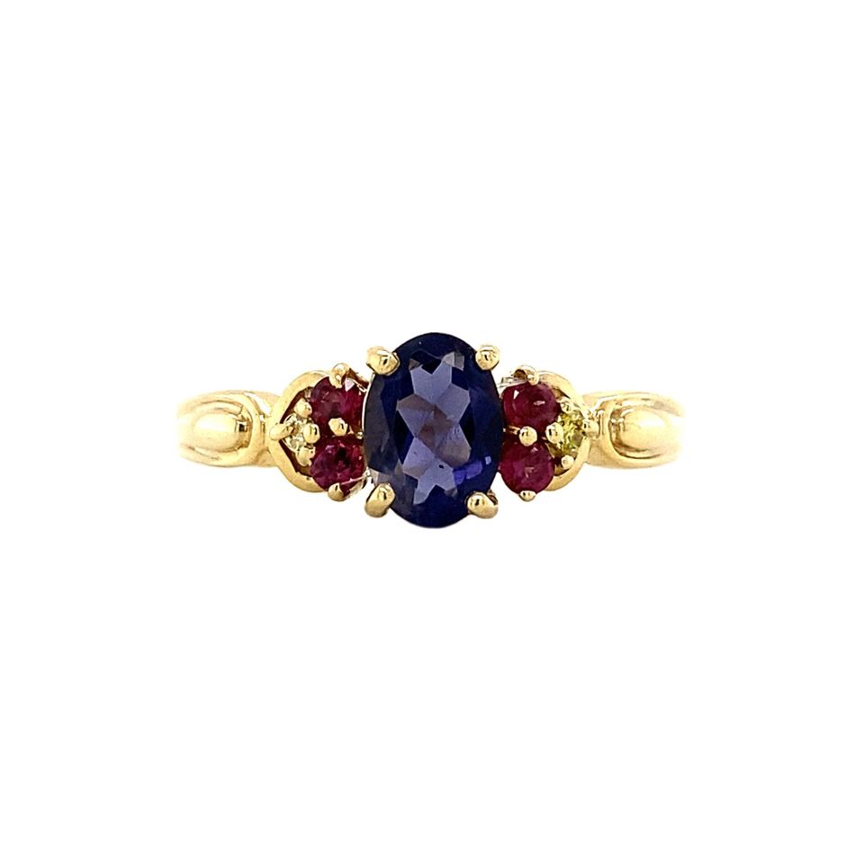 Vintage 9K Gold Ring with Sapphire, Garnet and Diamond