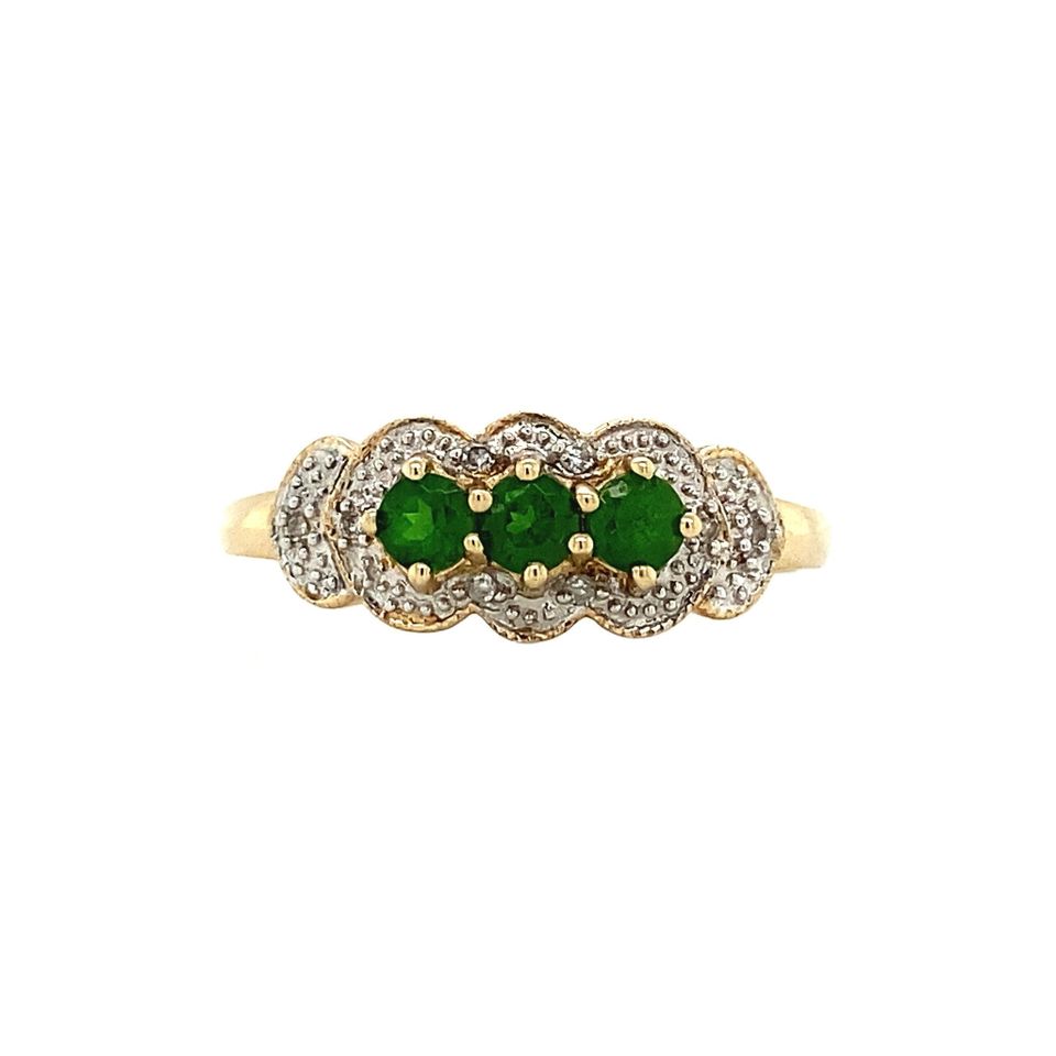 Vintage 9K Gold Ring with Peridot and Diamond