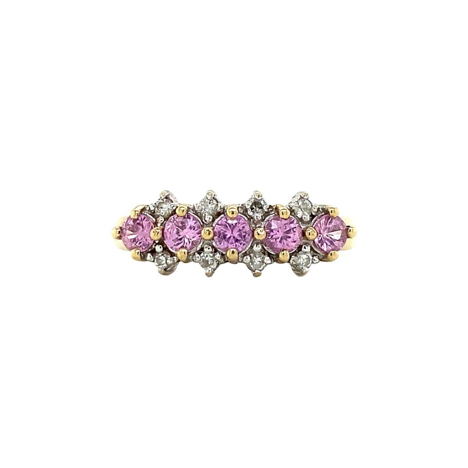 Vintage 9K Gold Ring with Pink Sapphire and Diamond