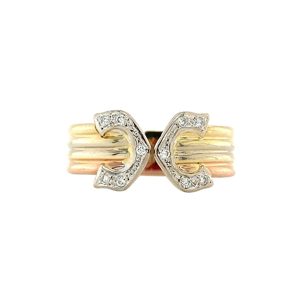 Vintage 14K Tricolor Gold Ring with Diamond