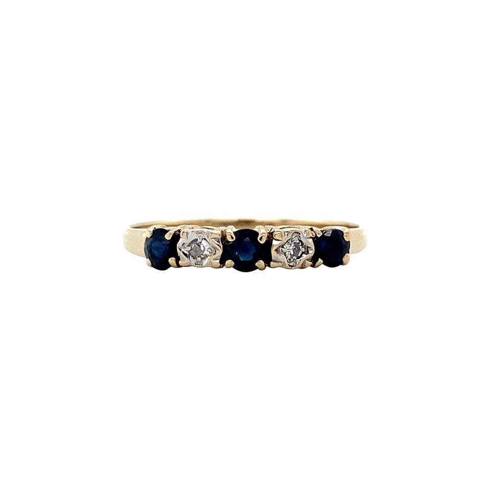 Vintage 9K Gold Half Eternity Ring with Sapphire and Diamond