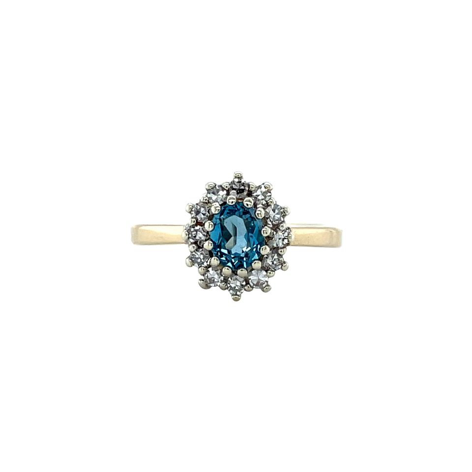 Vintage Cluster 9K Gold Ring with Topaz and Diamond