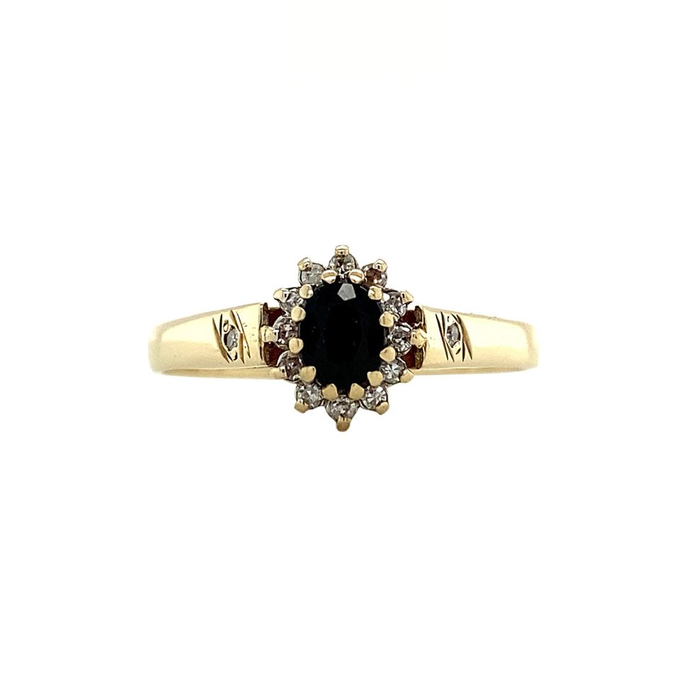 Vintage Cluster 9K Gold Ring with Sapphire and Diamond