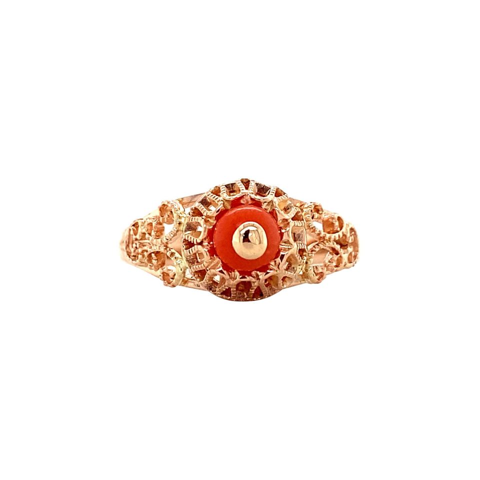 Vintage 14K Rose Gold Ring with Red Coral