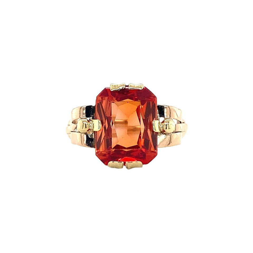 Vintage 14K Two Tone Gold Ring with Orange Sapphire