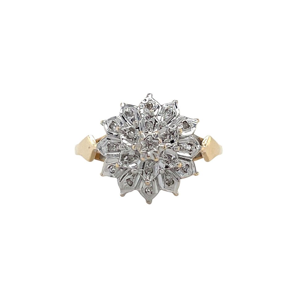 Vintage 14K Gold Cluster Ring with Diamond