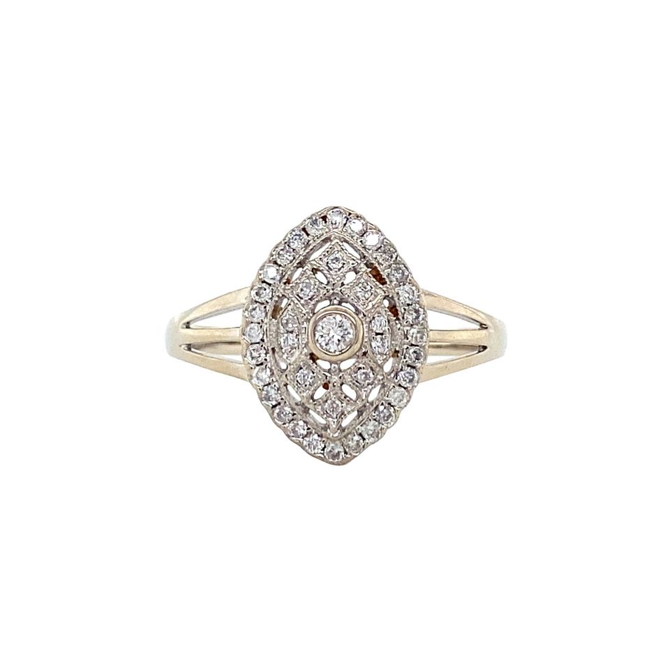 Vintage 14K White Gold Dubbele Cluster Ring with Diamond