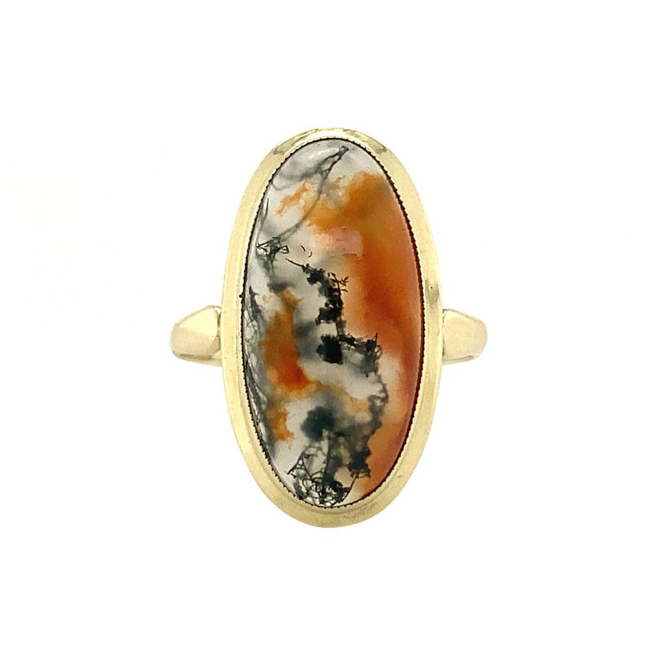 Vintage 14K Gold Ring with Moss Agate