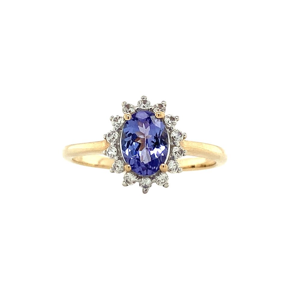Vintage Cluster 9K Gold Ring with Tanzanite and Cubic Zirconia