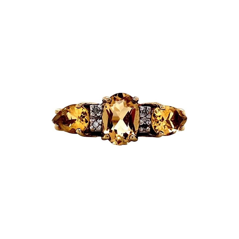 Vintage 9K Gold Ring with Citrine and Diamond