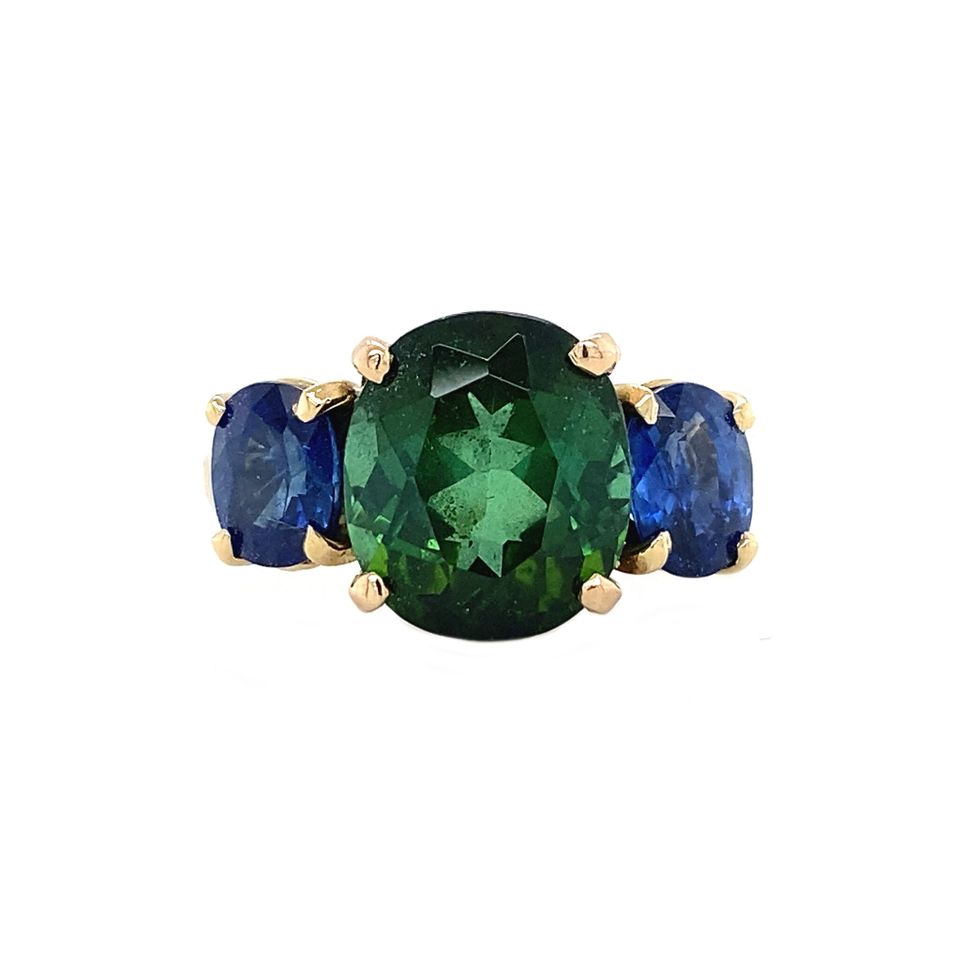 Vintage 14K Gold Ring with Tourmaline and Sapphire