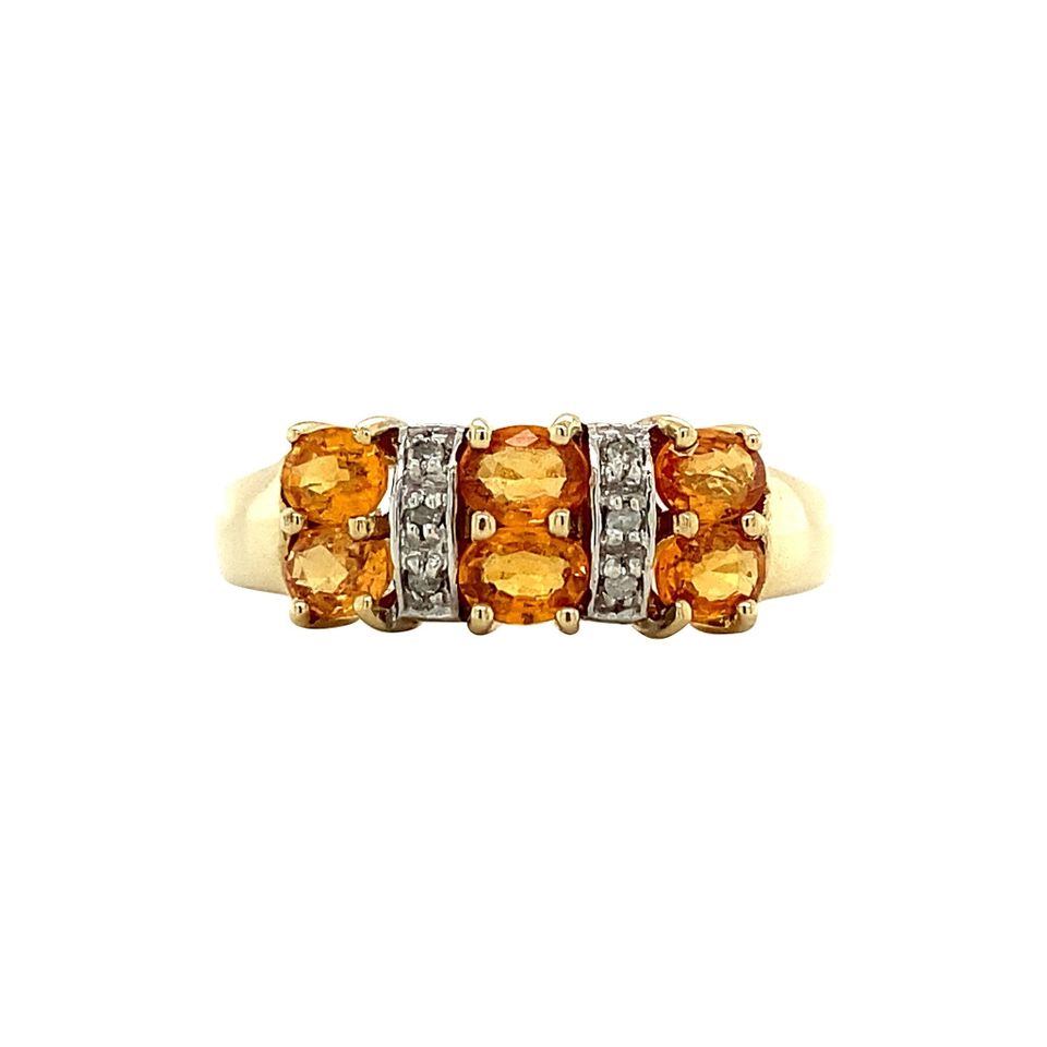 Vintage 9K Gold Ring with Orange Sapphire and Diamond
