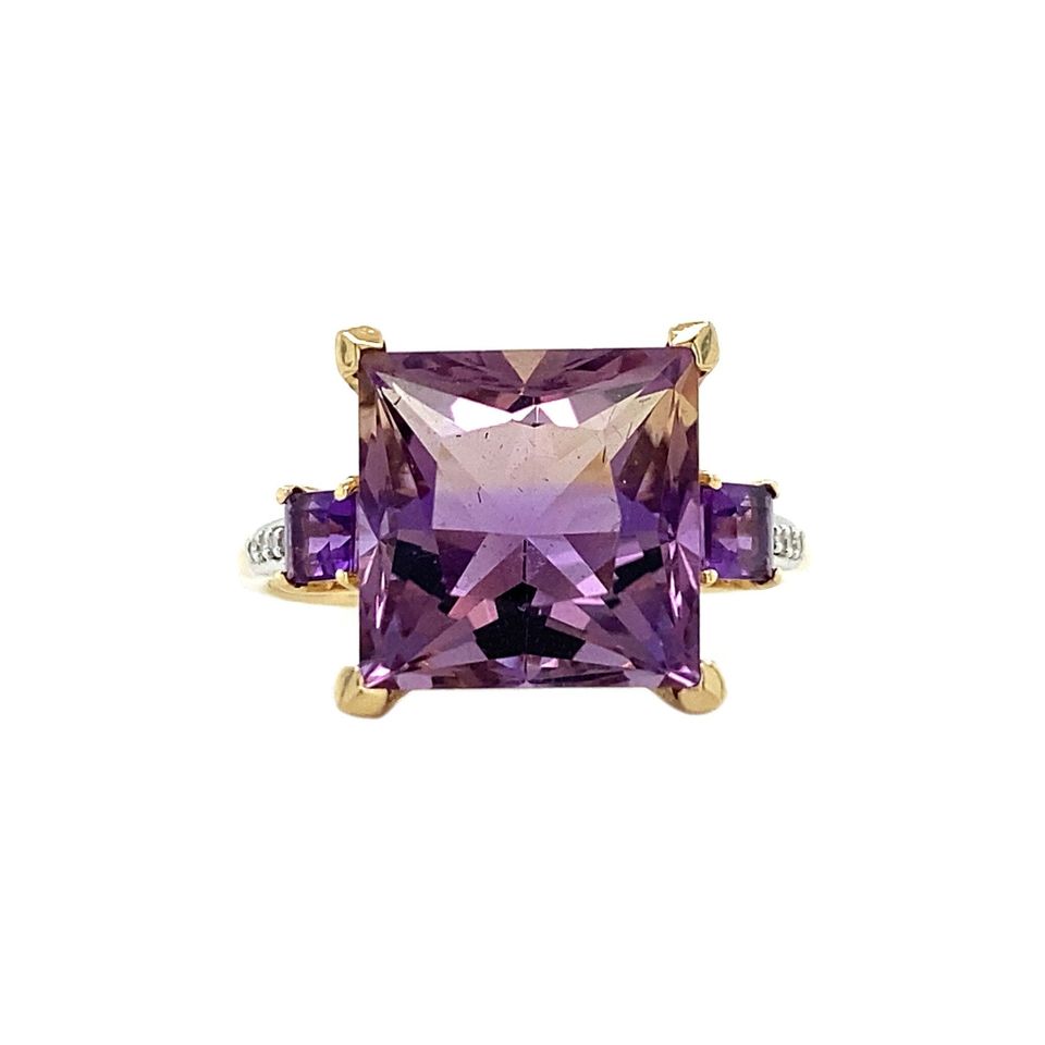 Vintage 9K Gold Ring with Ametrien, Amethyst and Diamond