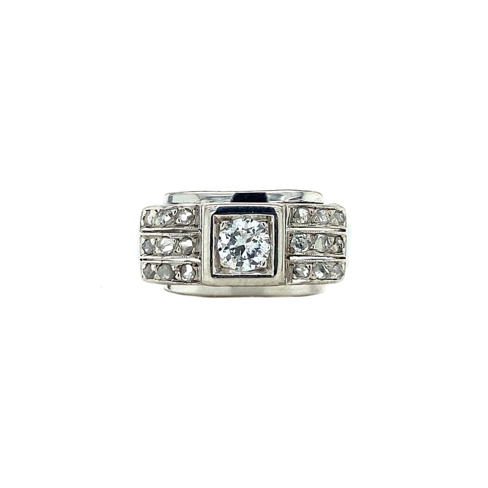 Vintage 18K White Gold Ring with Diamond
