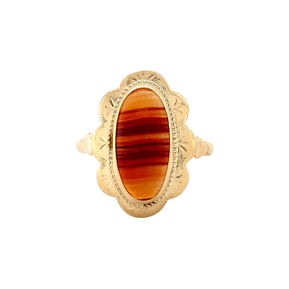 Vintage 14K Gold Ring with Banded Agate