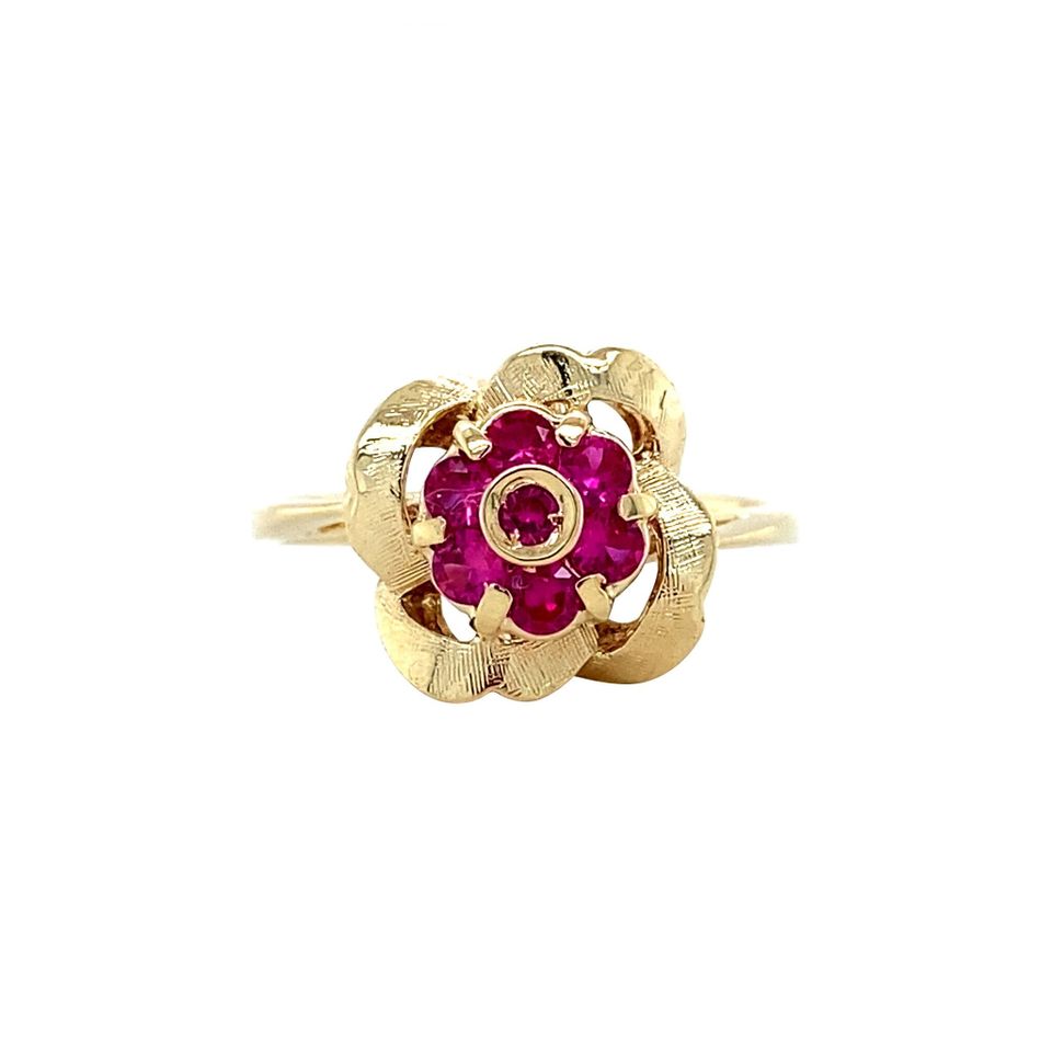 Vintage 14K Gold Cluster Ring with Ruby